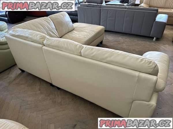 136 Kožená rohová sedací souprava sedačka krémová 136 Kožená rohová sedací souprava sedačka krémová