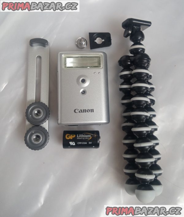 blesk Canon HF-DC1 + nová baterie + gorillapod stativ