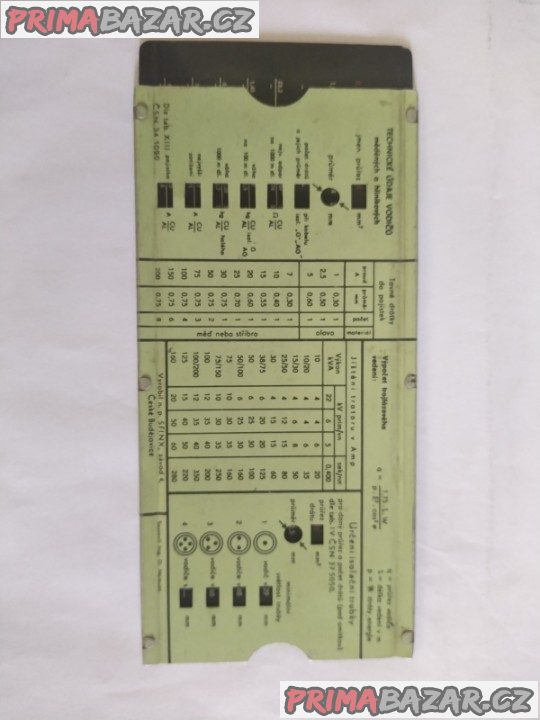Unikátní plechová elektrotechnická tabulka - pomůcka při výpočtech