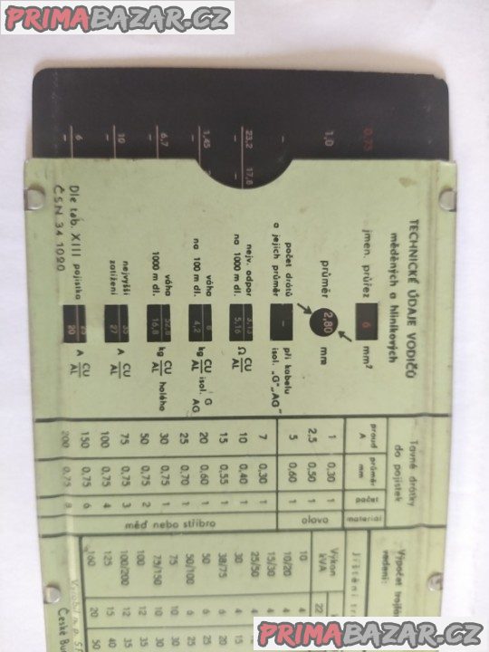 Unikátní plechová elektrotechnická tabulka - pomůcka při výpočtech