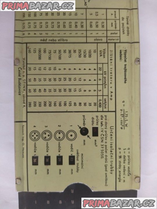 Unikátní plechová elektrotechnická tabulka - pomůcka při výpočtech