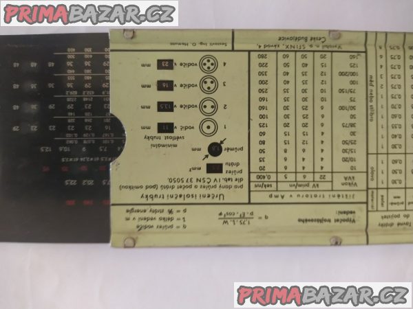 Unikátní plechová elektrotechnická tabulka - pomůcka při výpočtech