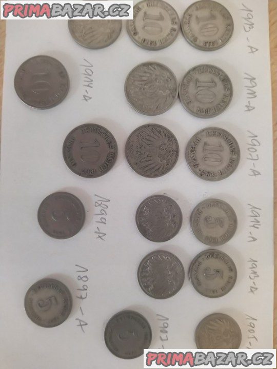 konvolut mincí - 5 a 10 pfennig