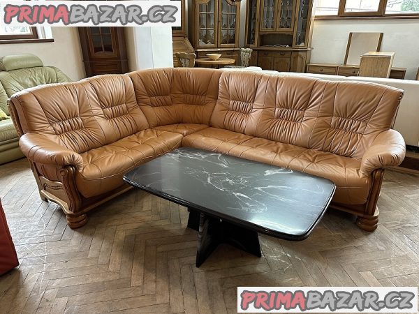 534 Luxusní rustikální kožená rohová sedačka - masiv