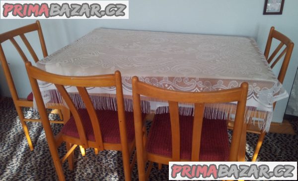 Masivní jídelní stůl+židle - 70. léta retro