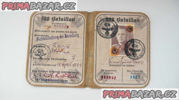 Průkaz německého vojáka 500 Bataillon