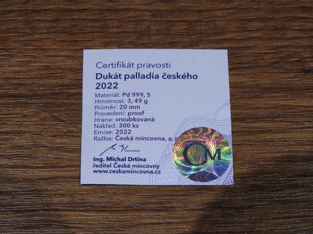 Dukát českého palladia ČM 2022 PROF