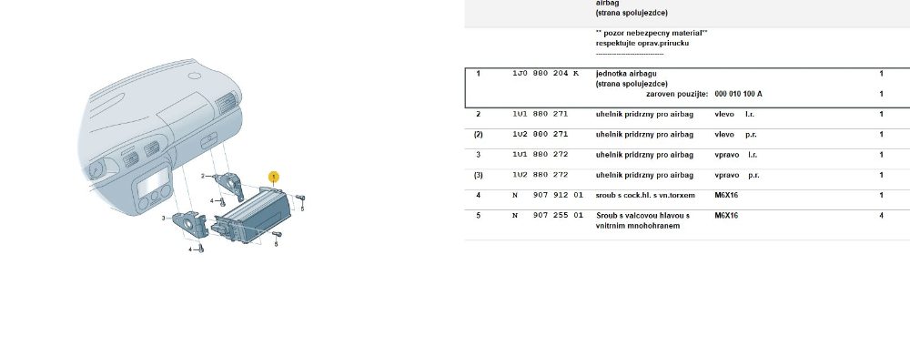 Airbag spolujezdce OCTAVIA GOLF 1J0880204K