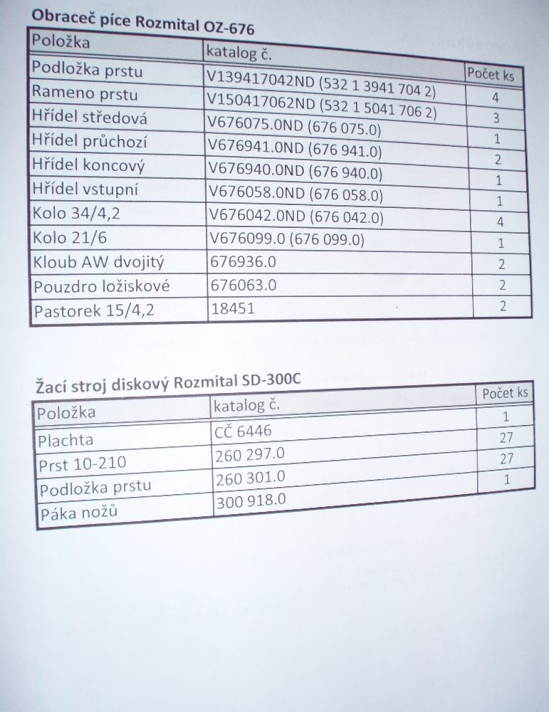 ND na Obraceč Rozmital OZ-676 a Žací diskový stroj s prstovým kondicionérem SD-300C
